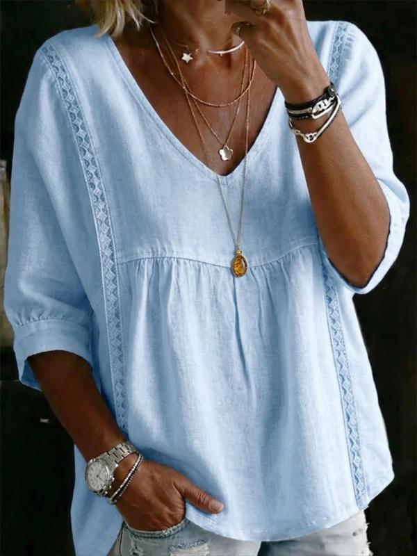 ✨Cotton Linen V-Neck Loose Slimming Top
