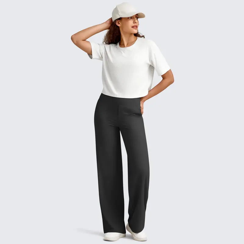 Women’s High-Waist Stretch Wide-Leg Pants with Pockets
