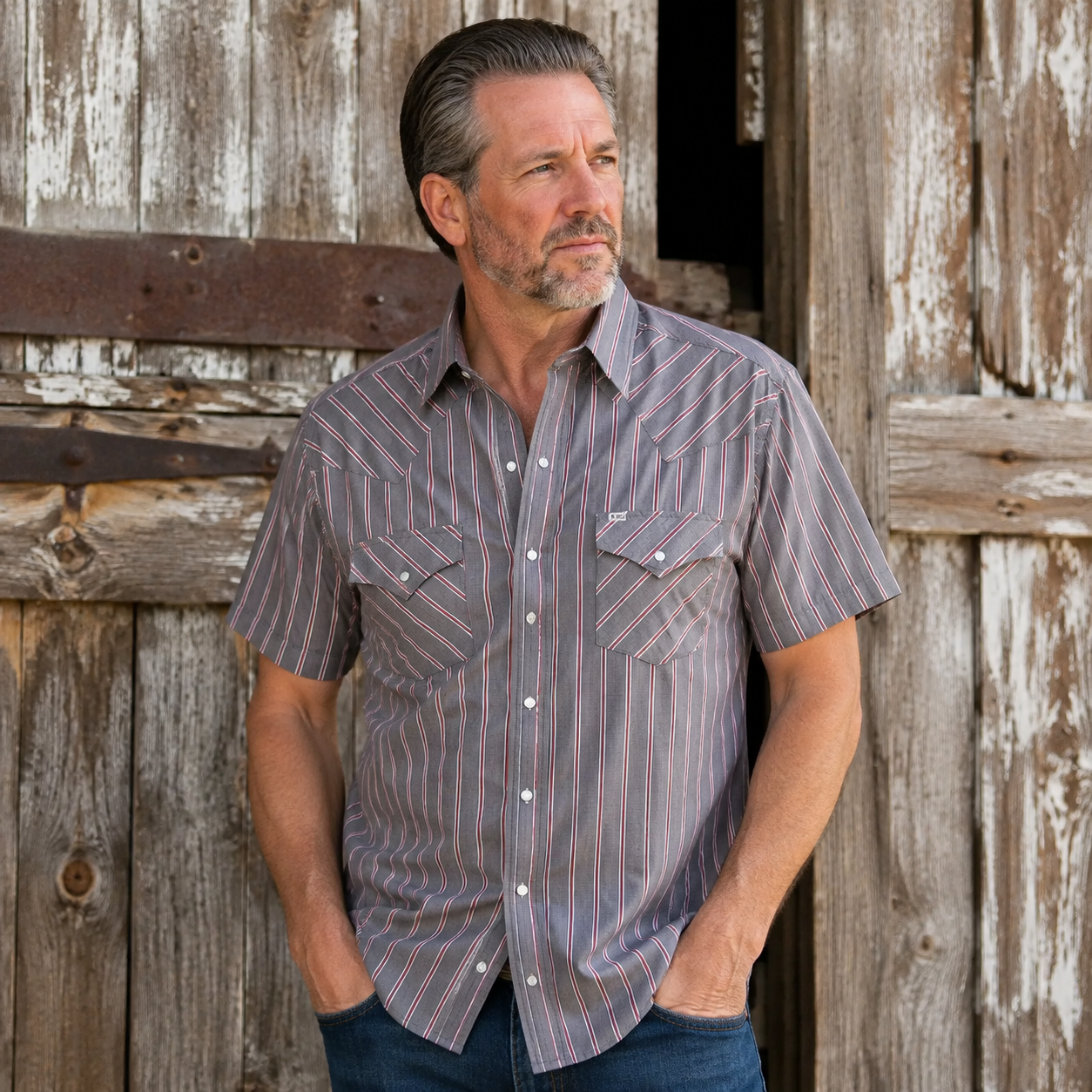 Men’s Classic Striped Western Pearl-Snap Shirt