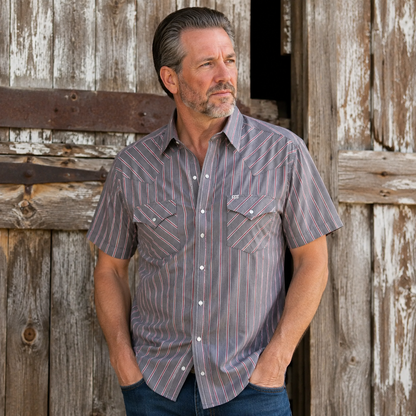 Men’s Classic Striped Western Pearl-Snap Shirt
