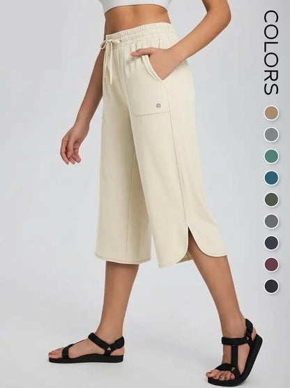👖 Women's Wide Leg Yoga Capris – High Waisted with Pockets, Quick Dry, Lightweight, UPF 50+ Sun Protection