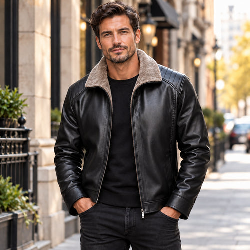 Men's Fleece Lined Faux Leather Winter Jacket