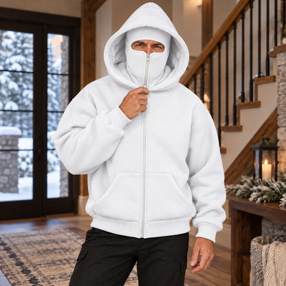 Men's Winter Sherpa-Lined Hoodie with Built-In Face Cover
