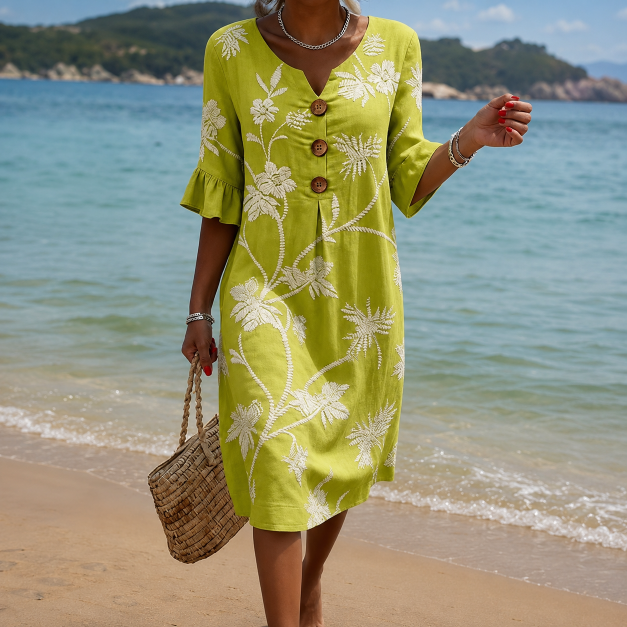 🌸Boho V-Neck Linen-Style Midi Dress