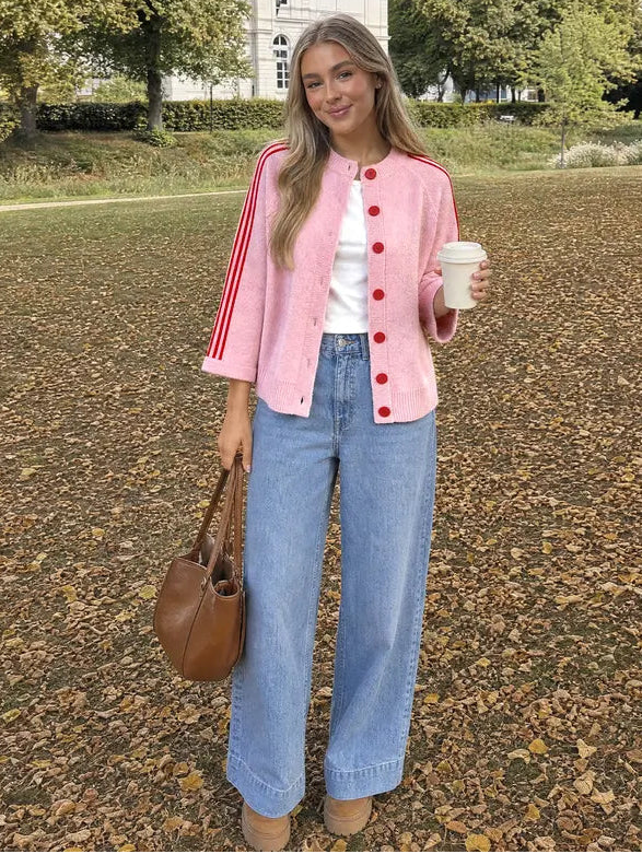 Women’s Striped Cropped Knit Cardigan