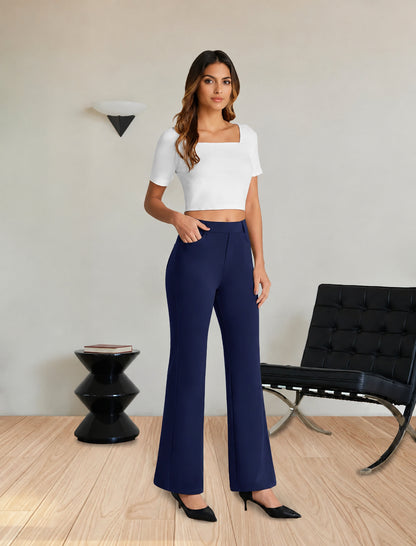 Women’s High-Waisted Stretch  Flare Work Pants with Pockets