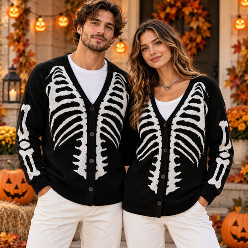 Unisex Oversized Skeleton Knit Cardigan for Women & Men