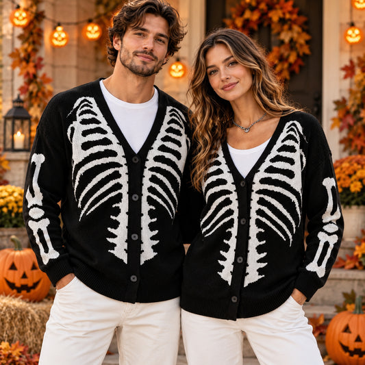 Unisex Oversized Skeleton Knit Cardigan for Women & Men