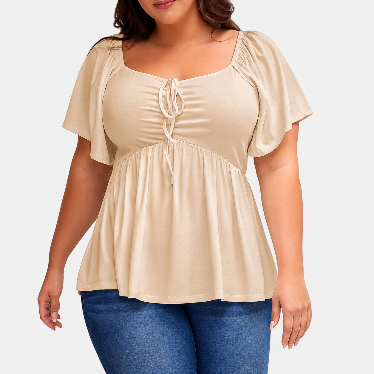 🌸Plus Size Lace-Up Babydoll Top – Flattering, Flowy & Made for Summer Comfort
