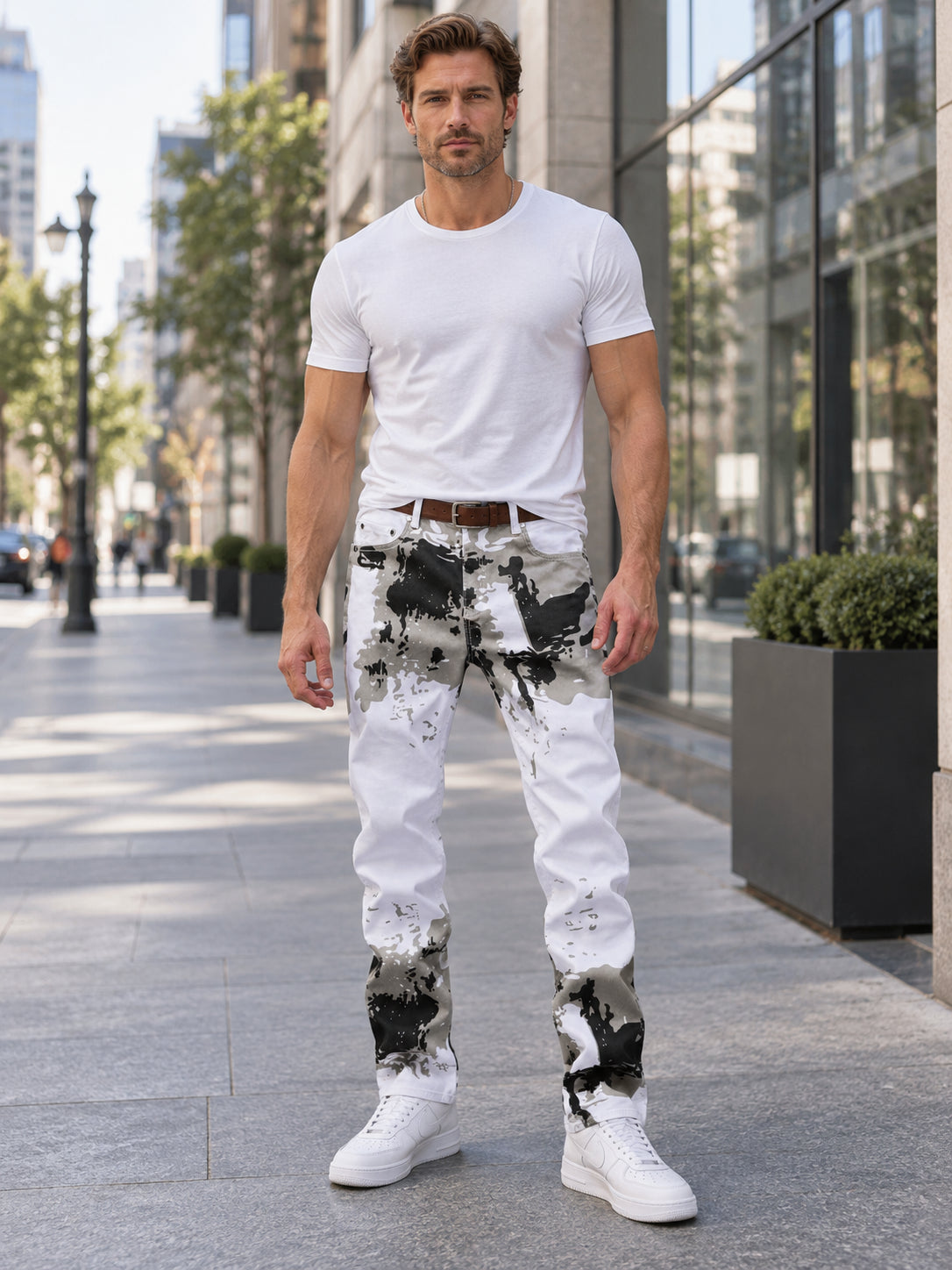 Men's Abstract Splatter Straight-Leg Streetwear Pants