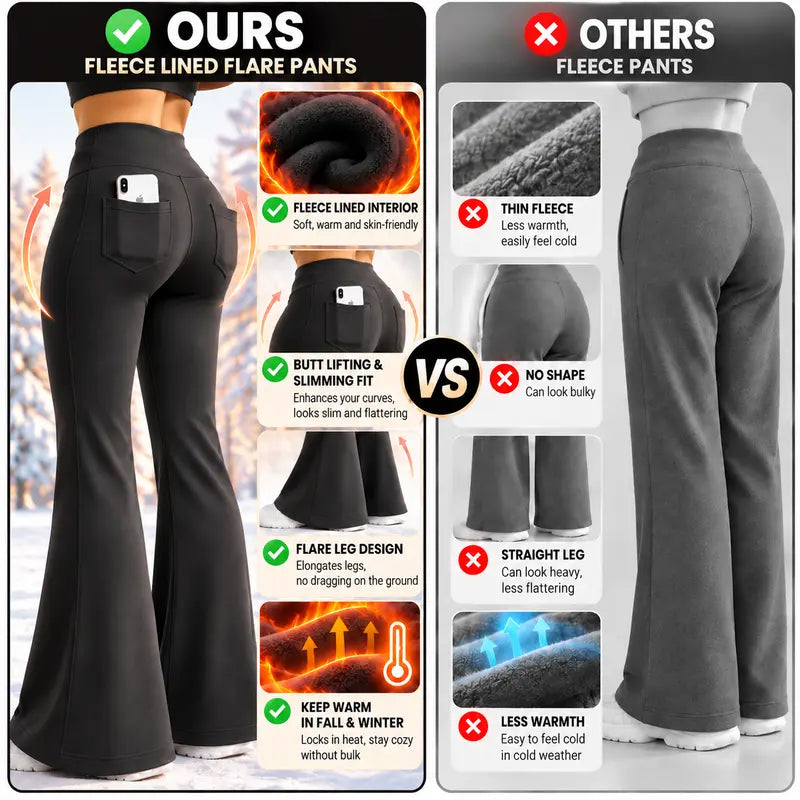 Women's Fleece-Lined High-Waisted Flare Leggings with Pockets