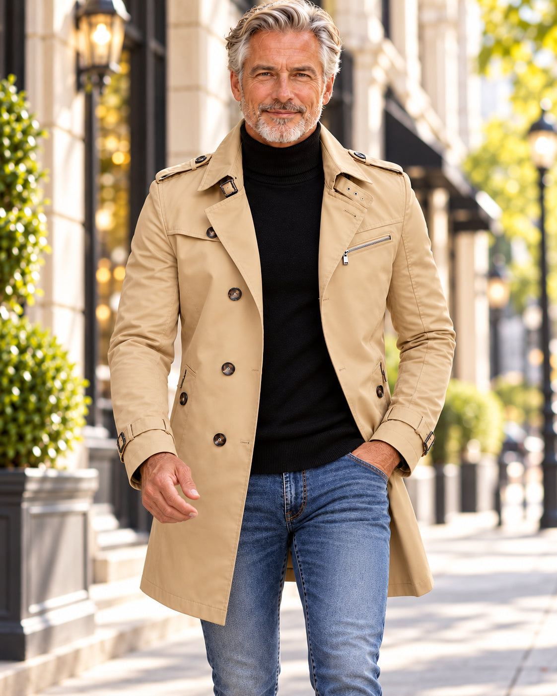 Men’s Elegant Slim-Fit Long Pea Coat