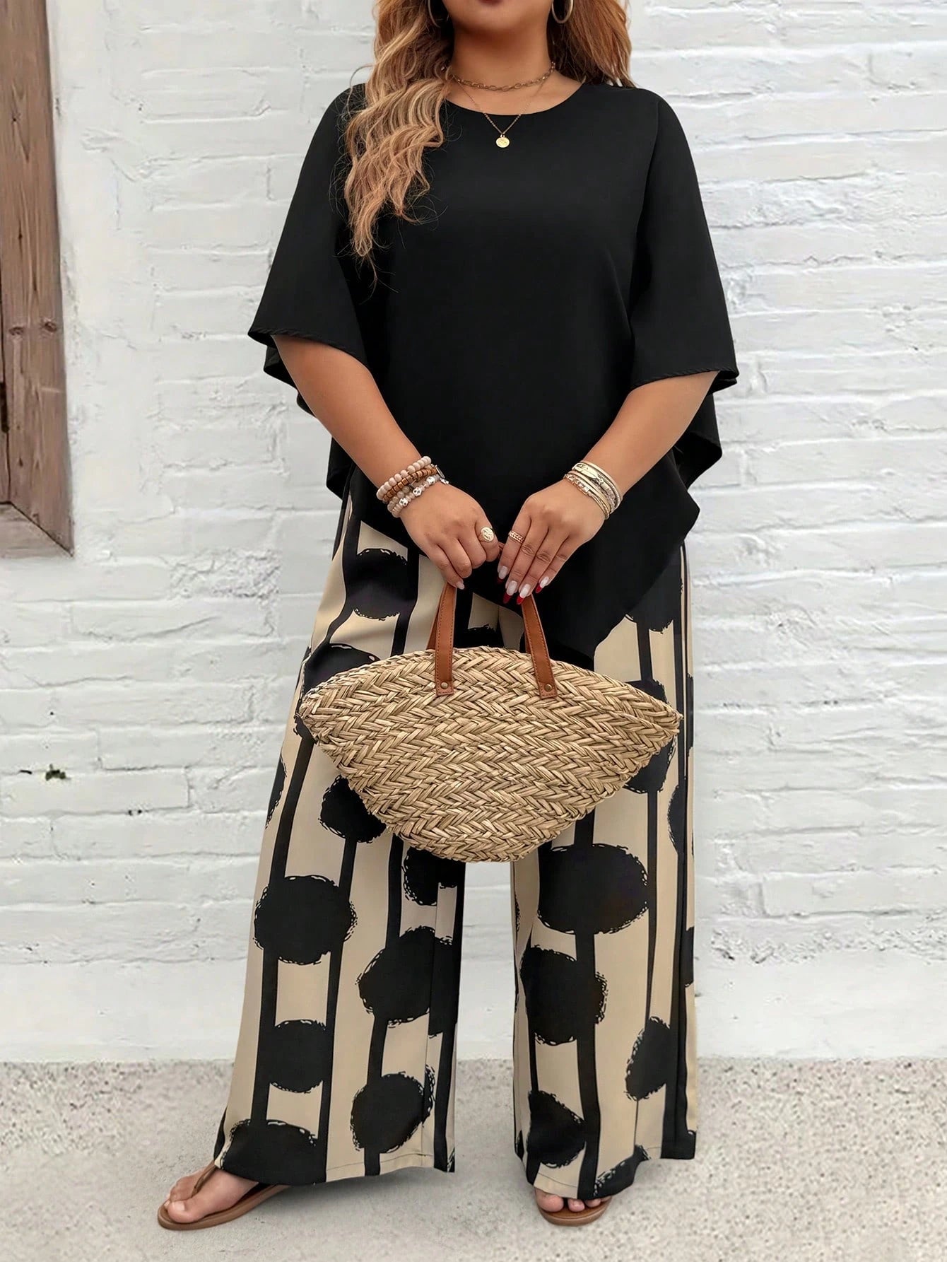 💃 Plus Size Vacation Casual Shirt & Print Pants Set