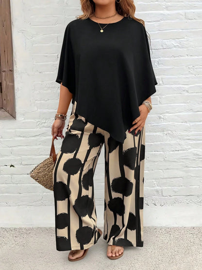 💃 Plus Size Vacation Casual Shirt & Print Pants Set