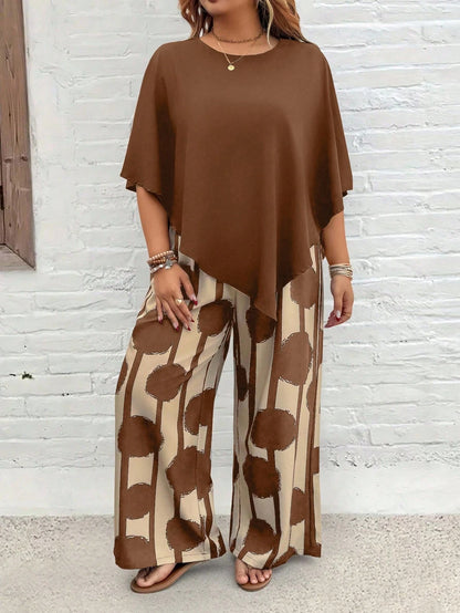 💃 Plus Size Vacation Casual Shirt & Print Pants Set