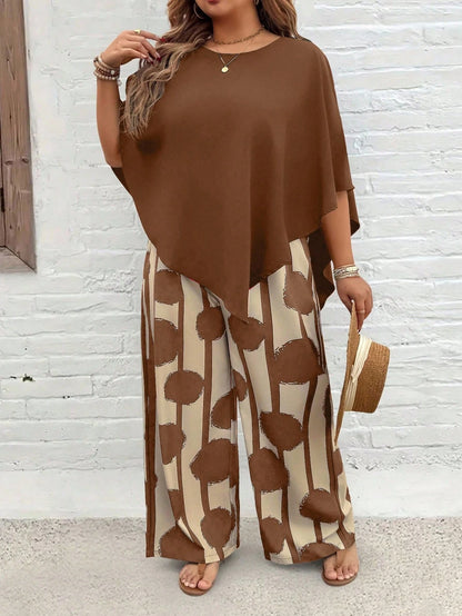 💃 Plus Size Vacation Casual Shirt & Print Pants Set