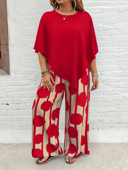 💃 Plus Size Vacation Casual Shirt & Print Pants Set