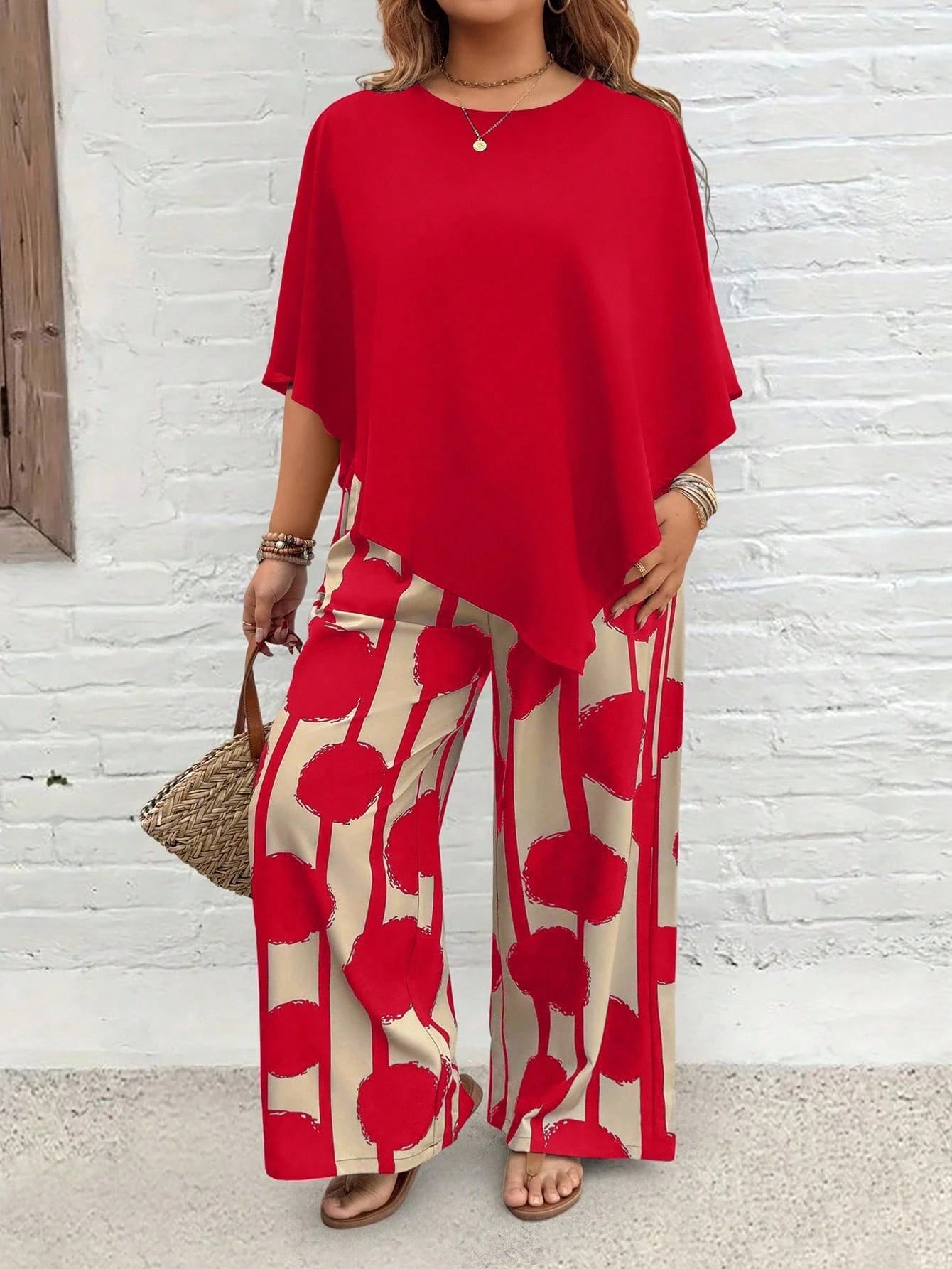 💃 Plus Size Vacation Casual Shirt & Print Pants Set