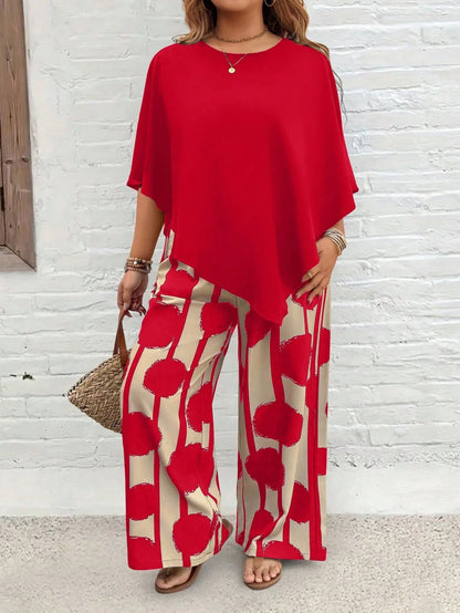 💃 Plus Size Vacation Casual Shirt & Print Pants Set