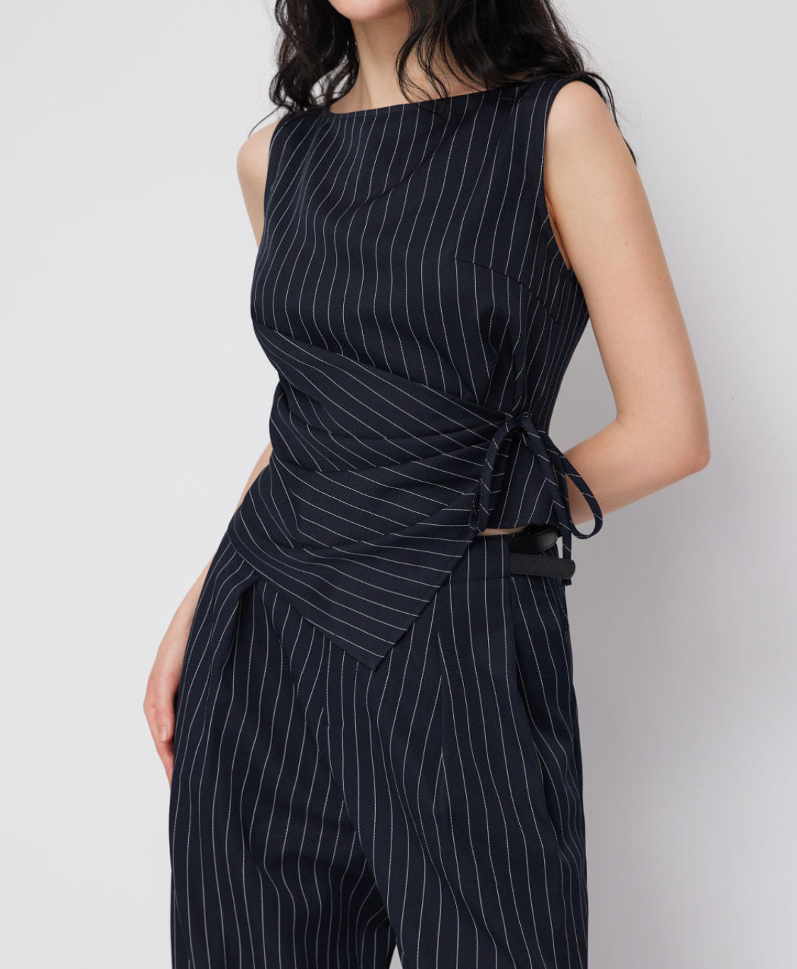 2-Piece Striped Wrap Top & Straight-Leg Trousers Set