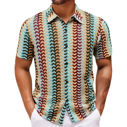 🔥Men’s Color-Block Crochet Knit Shirt