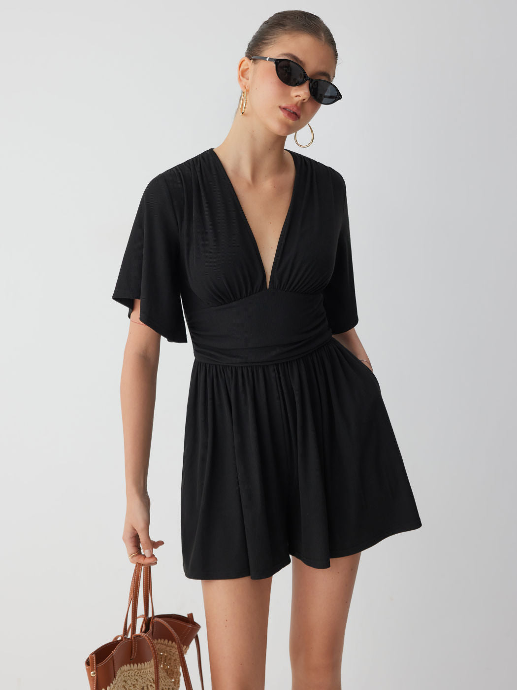 Flattering Ruched V-Neck Romper