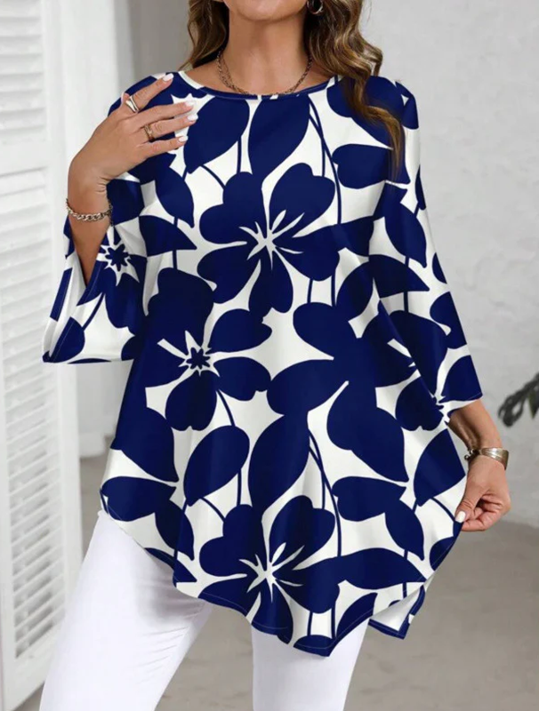 Chic Plus Size Floral Printed Round Neck Top