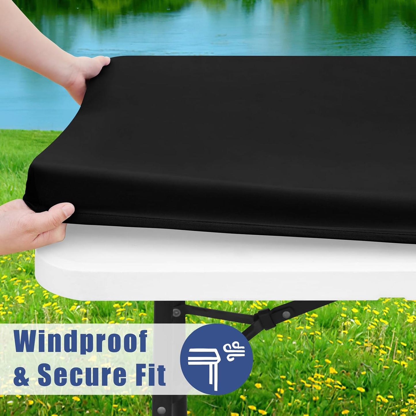🔥Reusable Stretchy Fabric Table Cover with Elastic Edge💦Spill-Proof & Wind-Resistant! 🌬️