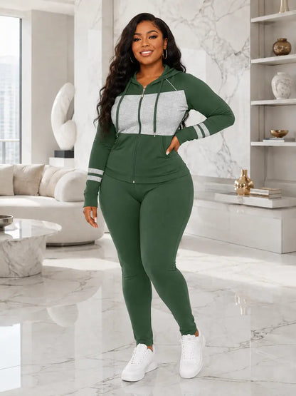 Women's Zip-Up Hooded 2-Piece Matching Set