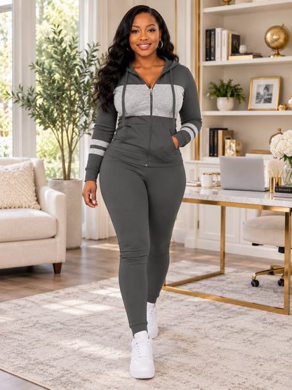 Women's Zip-Up Hooded 2-Piece Matching Set