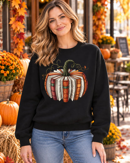 Women's Vintage Book Pumpkin Graphic Sweatshirt