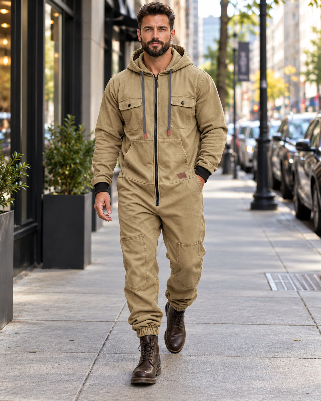 Men's Hooded Cargo Jumpsuit