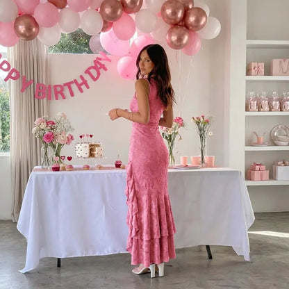 Floral Mermaid Maxi Dress – Ruched Square Neck