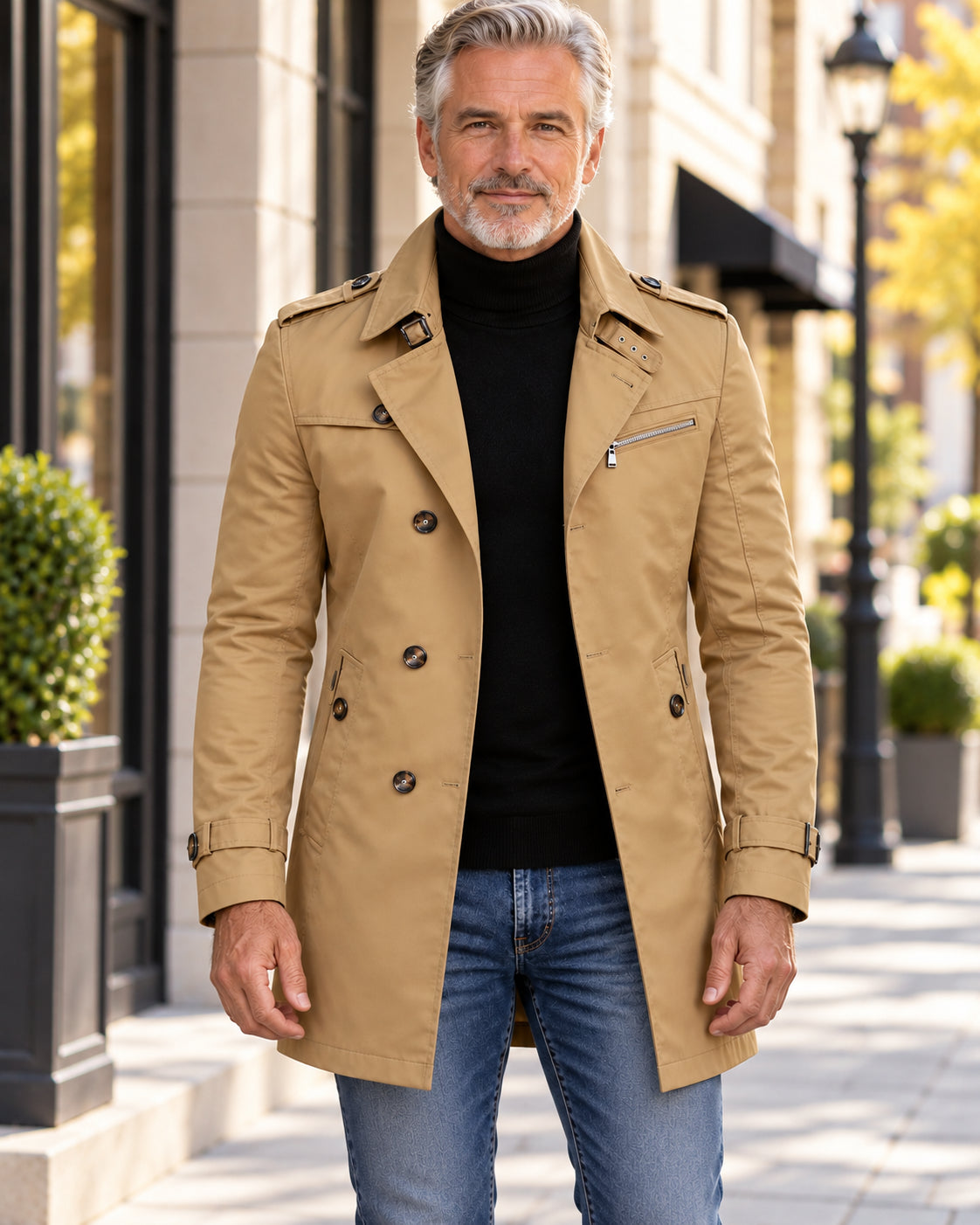 Men’s Elegant Slim-Fit Long Pea Coat