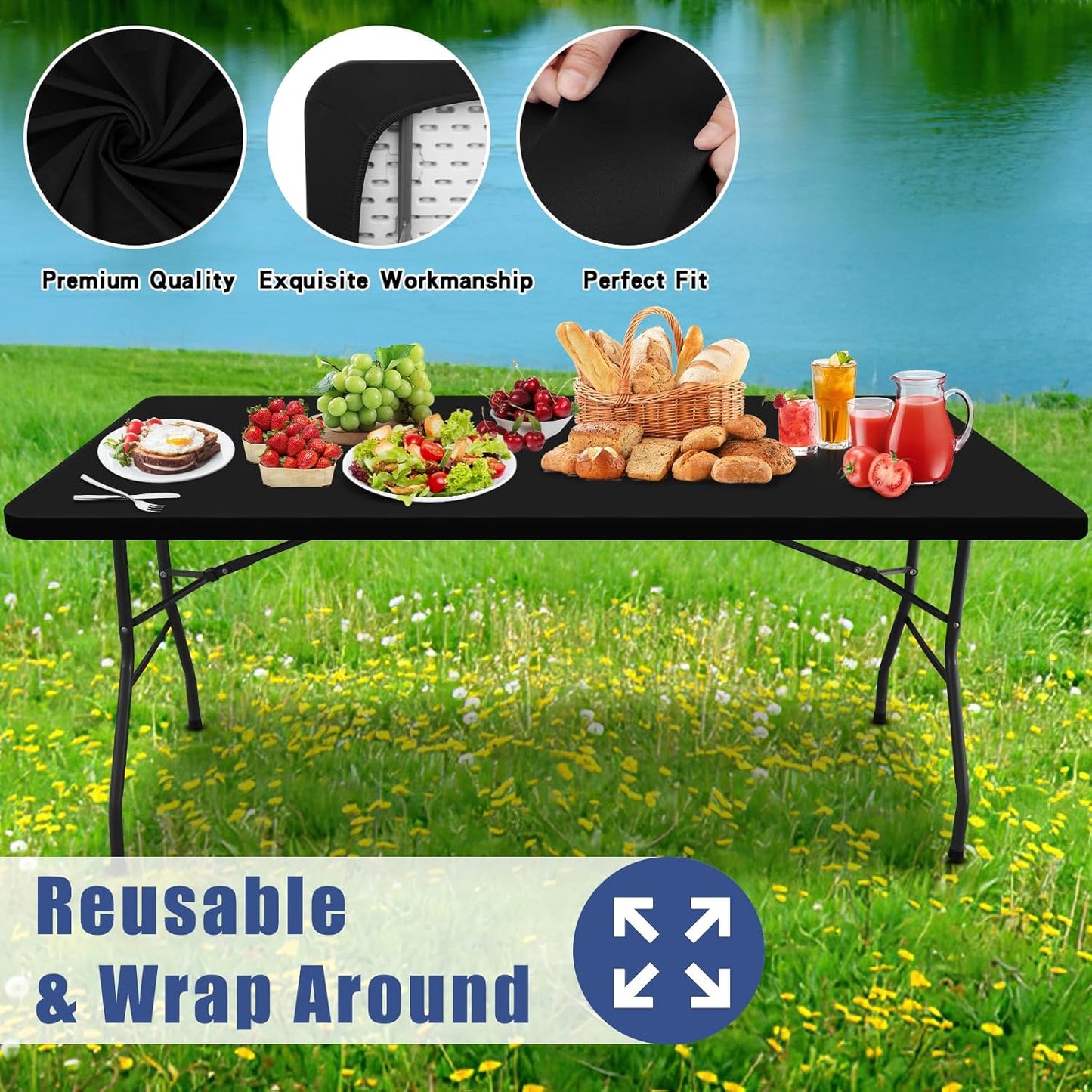 🔥Reusable Stretchy Fabric Table Cover with Elastic Edge💦Spill-Proof & Wind-Resistant! 🌬️