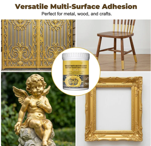 ✨ Premium Fade-Resistant Gold Paint – Brilliant Waterproof Metallic Shine for Outdoor Gates & Furniture 🎨