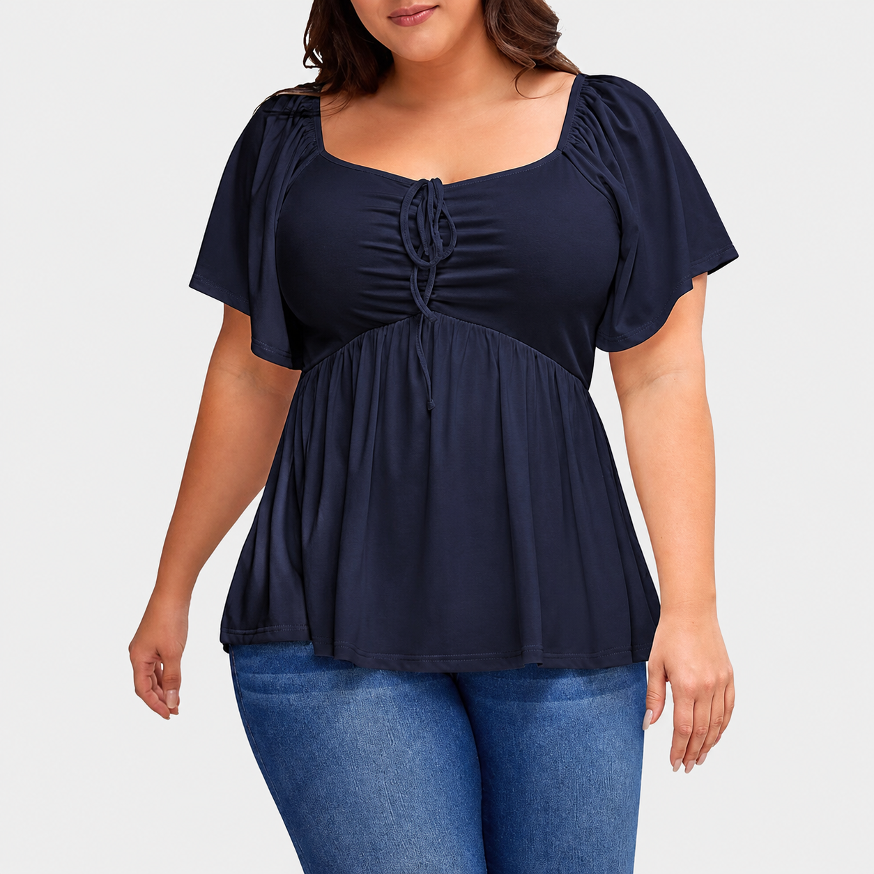 🌸Plus Size Lace-Up Babydoll Top – Flattering, Flowy & Made for Summer Comfort