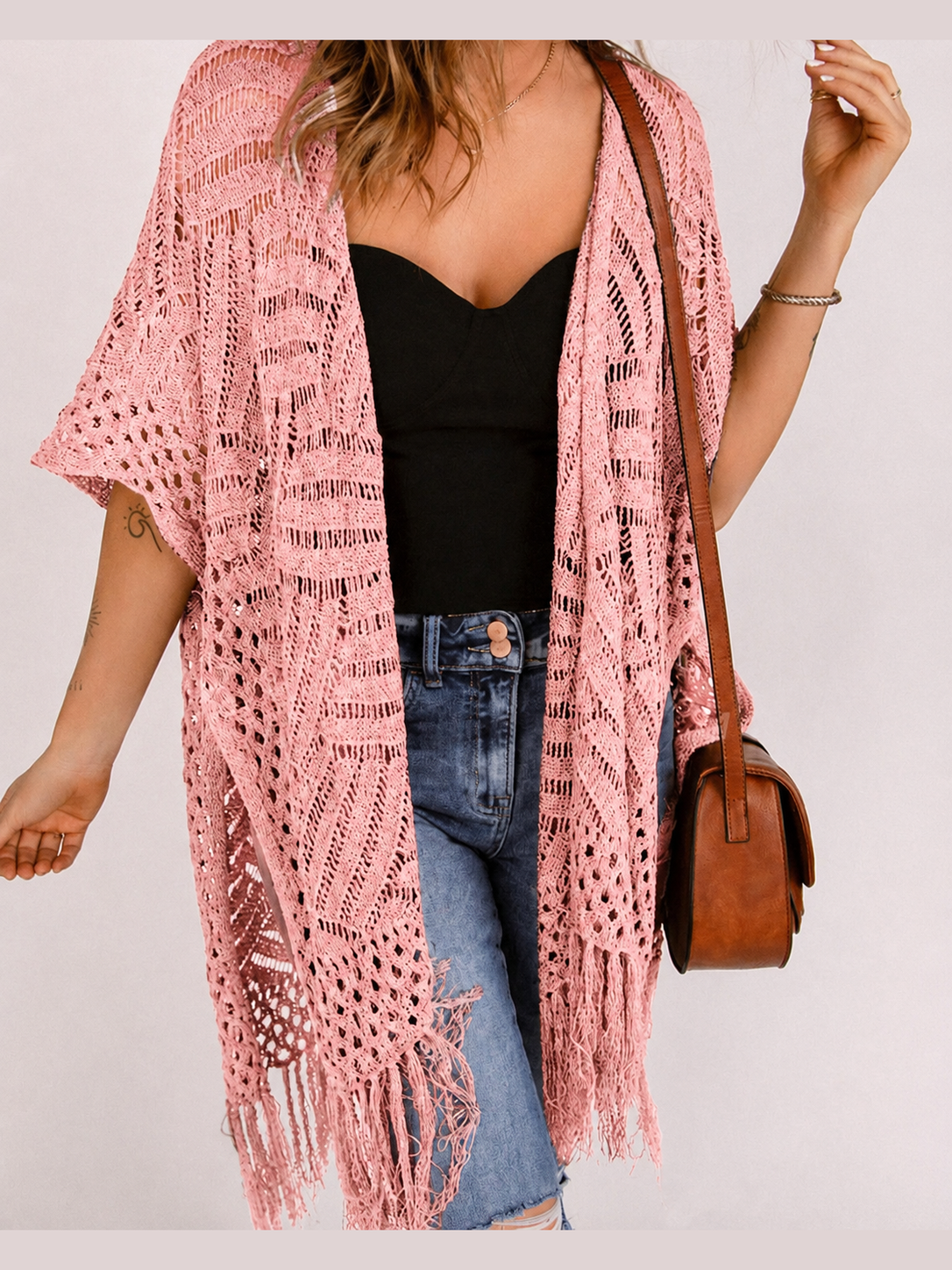 🌊 Women's Open-Front Crochet Knit Cover-Up