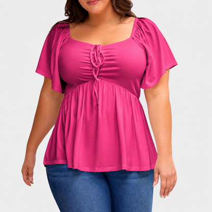 🌸Plus Size Lace-Up Babydoll Top – Flattering, Flowy & Made for Summer Comfort