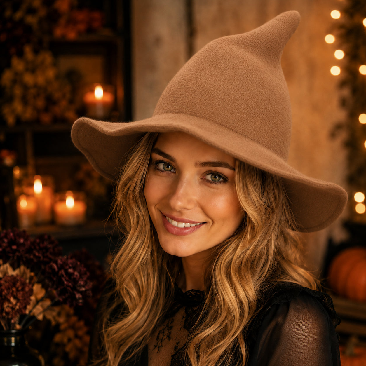 Women’s Knit Witch Hat with Wide Brim