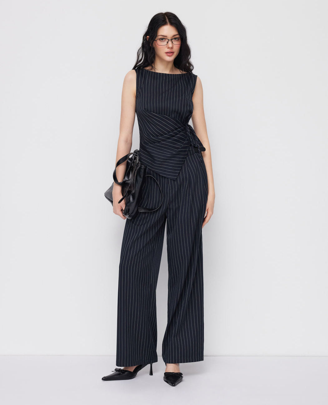 2-Piece Striped Wrap Top & Straight-Leg Trousers Set