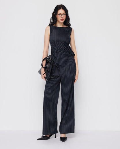 2-Piece Striped Wrap Top & Straight-Leg Trousers Set