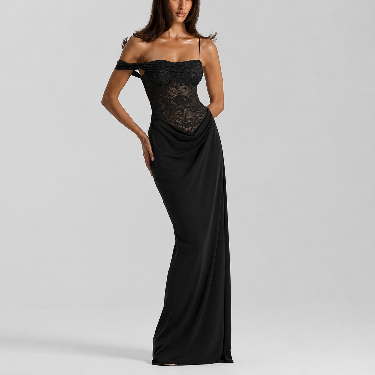 💃 One-Shoulder Lace Bodycon Gown