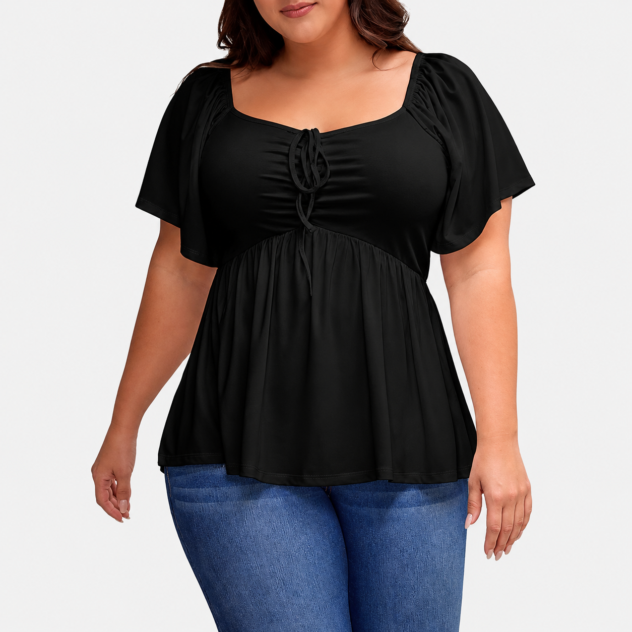 🌸Plus Size Lace-Up Babydoll Top – Flattering, Flowy & Made for Summer Comfort