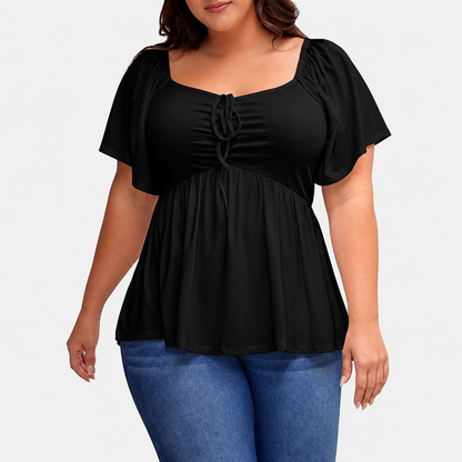 🌸Plus Size Lace-Up Babydoll Top – Flattering, Flowy & Made for Summer Comfort