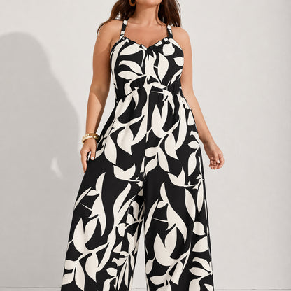 Plus Size Boho Wide-Leg Jumpsuit with Pockets