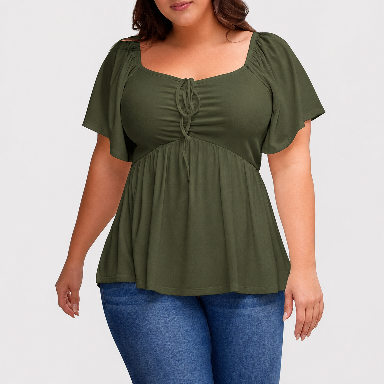 🌸Plus Size Lace-Up Babydoll Top – Flattering, Flowy & Made for Summer Comfort