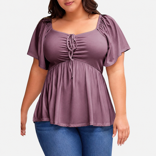 🌸Plus Size Lace-Up Babydoll Top – Flattering, Flowy & Made for Summer Comfort