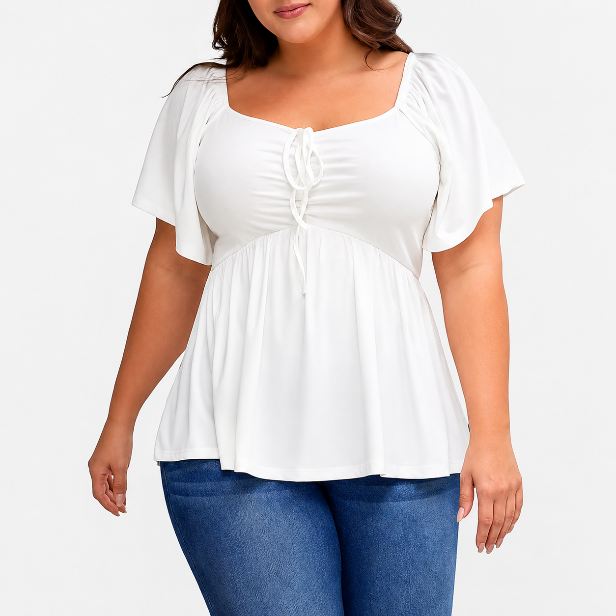 🌸Plus Size Lace-Up Babydoll Top – Flattering, Flowy & Made for Summer Comfort