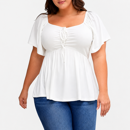 🌸Plus Size Lace-Up Babydoll Top – Flattering, Flowy & Made for Summer Comfort